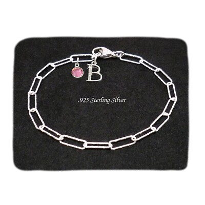 925 Sterling Silber Büroklammer Armband, Geburtsstein & Buchstaben Charms, minimalistisch