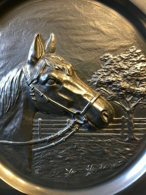 alter Zinn Teller Pferd gemarkt Engel KdBR 90 Zinn/Blei mit