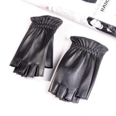 Women's Ladies Real Double sides Leather Classical Fingerless  Mittens Gloves