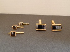 Vintage Swank Cuff Links  Shirt Studs; Goldtone w. Black Stone