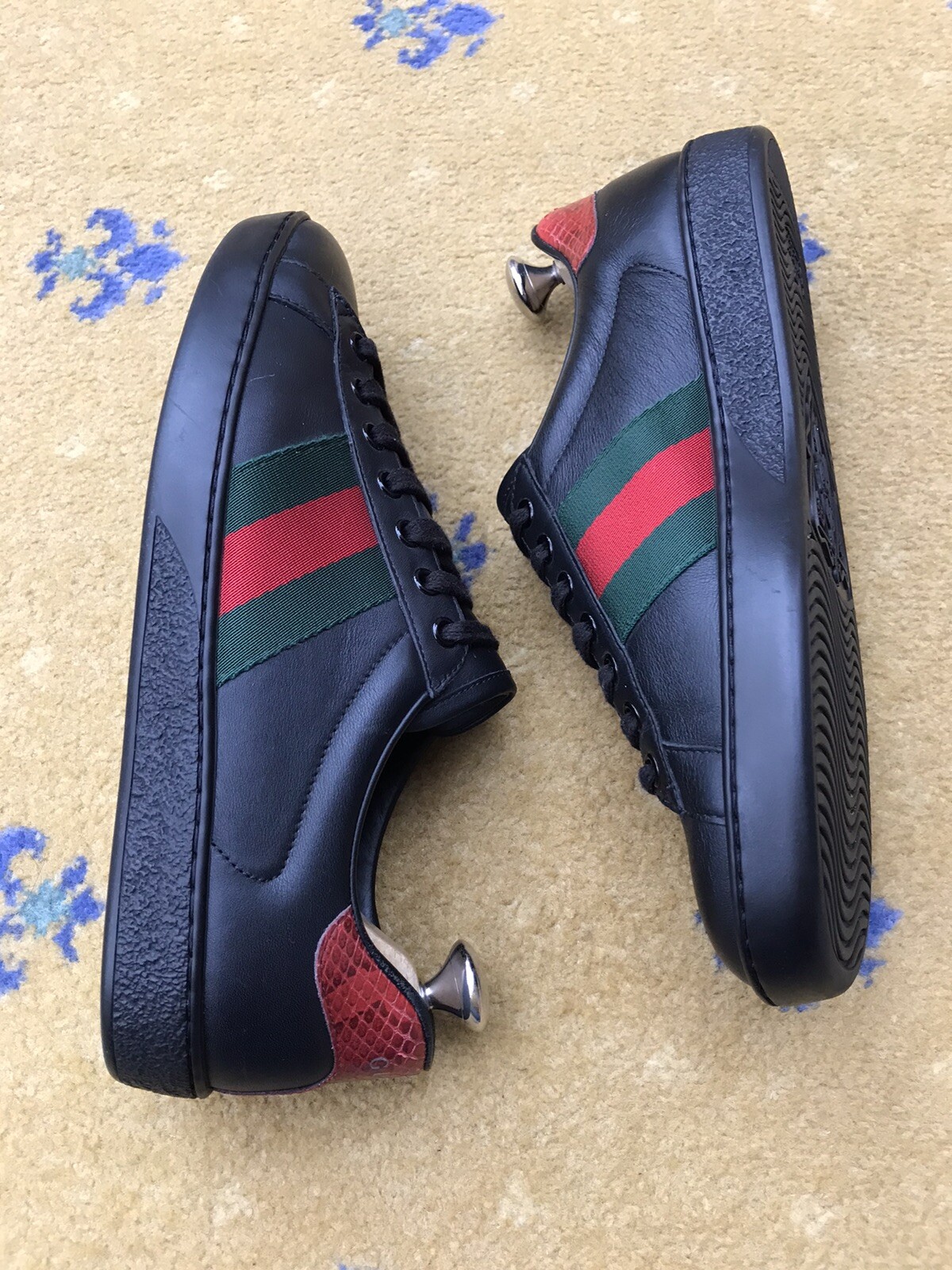 Gucci Ace Trainers Sneaker Shoes Leather Black Web Green Red Mens UK 5 US 6 39 thumbnail 11