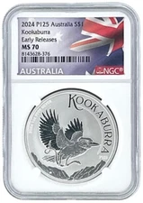 2024 Australia 1oz Silver Kookaburra NGC MS70 Early Releases - Flag Label