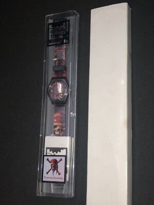 Disney Time Works Watch Pirates Of The Caribbean Skull Plastic Vinyl Bands MIB