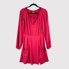 Reformation Womens Dress Red Mini V Neck Tie Neck Pockets Long Sleeve Size 4
