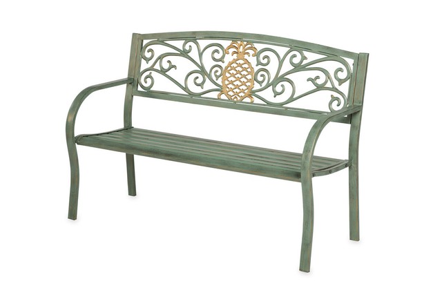 Pineapple Metal Outdoor Garden Bench Verdigris New In Box