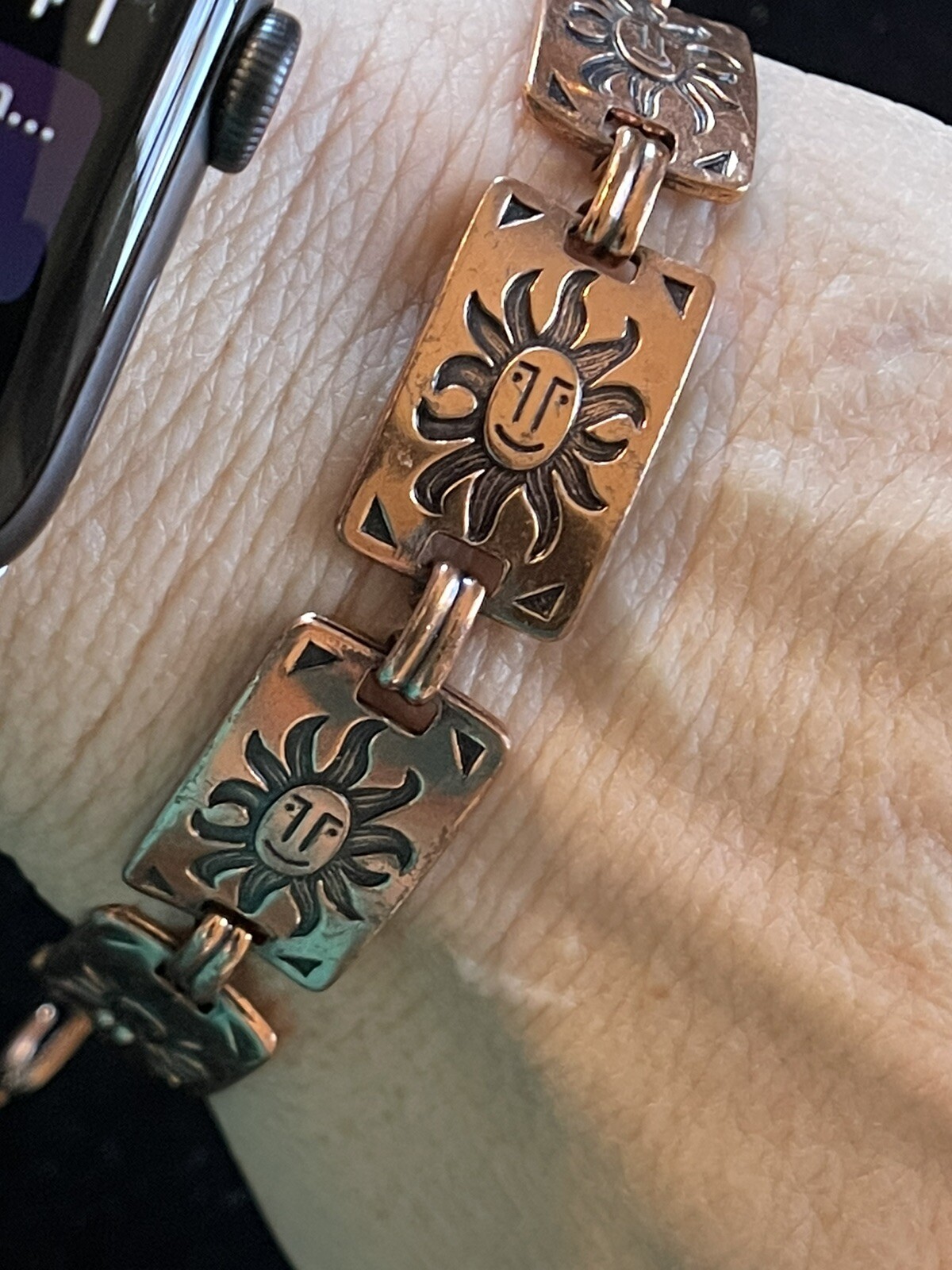 vintage Copper Rectangular Link Panel Bracelet Wi… - image 8