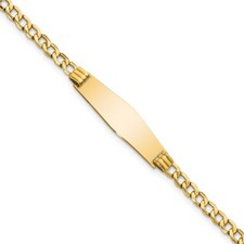 Real 14kt Yellow Gold Semi-solid Soft Diamond Shape Cuban Link ID Chain Bracelet
