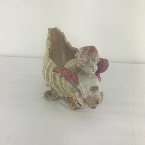 Antique Lady Figurehead Conch Shell Shape Porcelain Gray Boat French Jardiniere - Picture 11 of 18