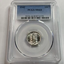 1942 Silver Mercury Dime PCGS MS64