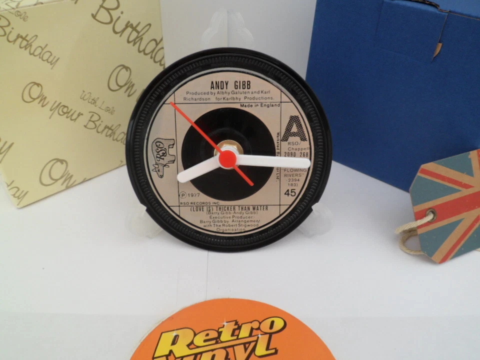 ANDY GIBB CLOCK Bee Gees Vinyl Record Desk Table Top Clock Hit Single Size 4" - Image 4 of 4