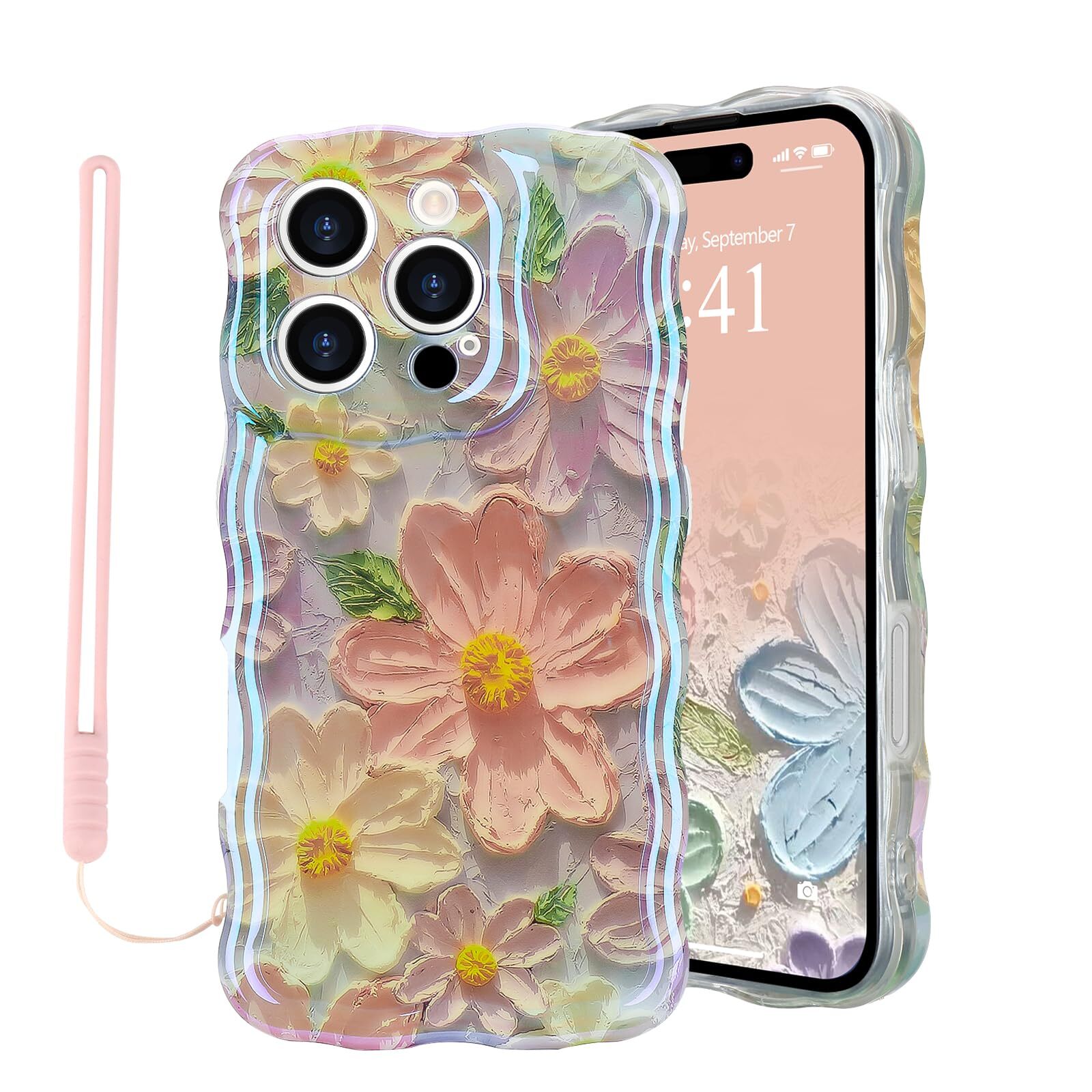 iPhone 16 Pro Max Case Cute Floral Soft Silicone Full Camera Protection Cover-image