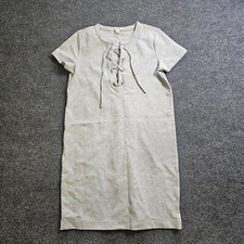 J Crew Dress Womens Small Gray Lace Up Neck Jersey Short Sleeve Sheath Casual