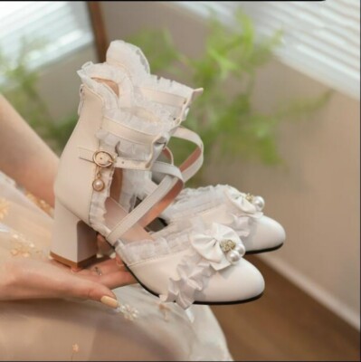 Japanese Women Princess Shoe Mary Jane High Heels Cross