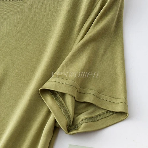 Women Mulberry Silk Long Shirts Short Sleeve Sleep Slips Dress Nightgown T Shirt - Bild 11 von 25