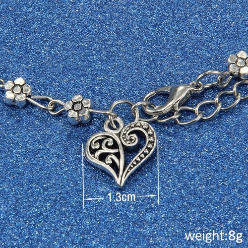 Cavigliera Cuore Argento 2 Strati Cavigliera Perline Turchese Margherita Catena Fiori - Foto 5 di 6