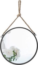 NUEVO Espejo colgante marco circular detalle cuerda metal redondo negro gris negro 16"