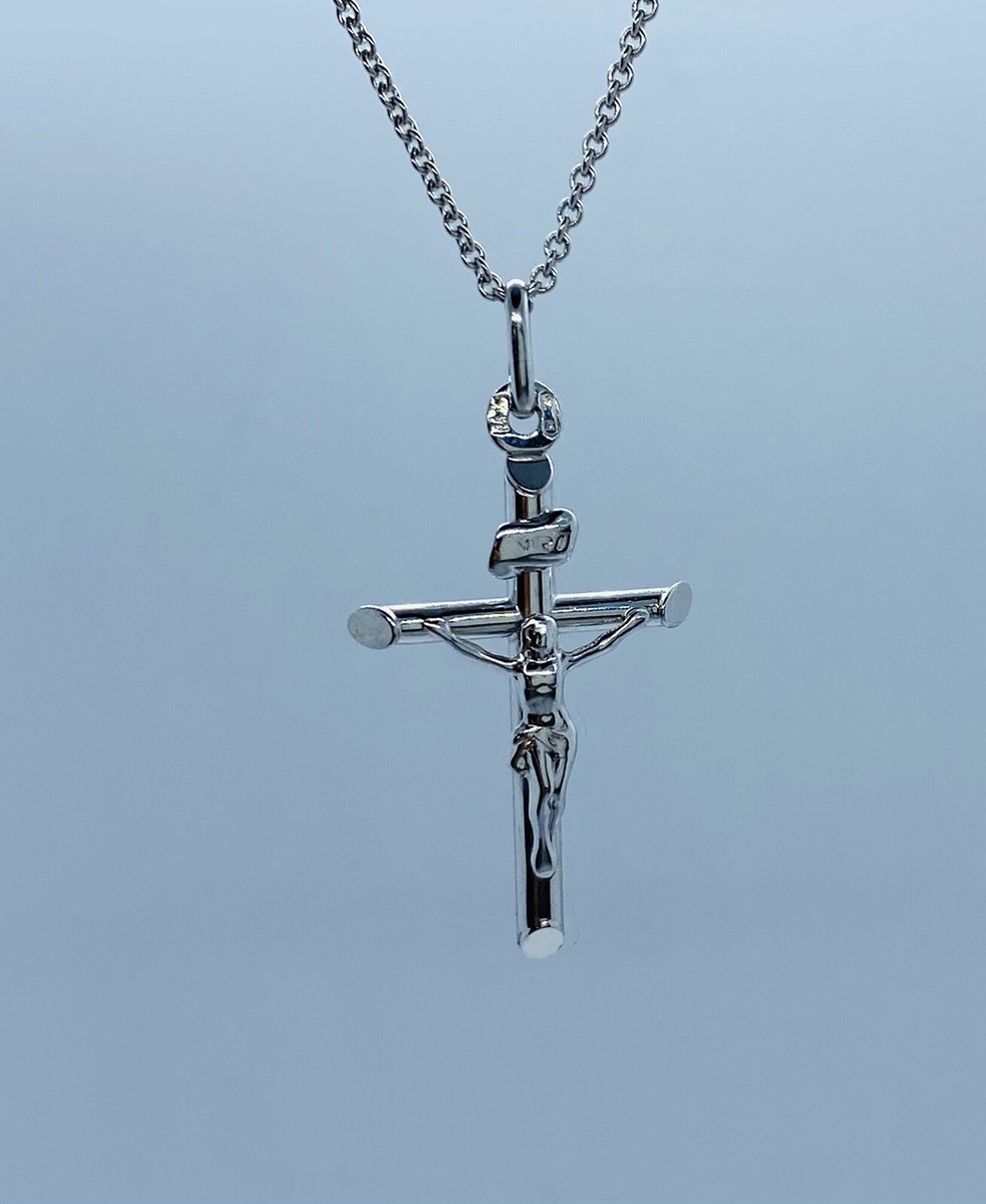 10K Solid White Gold Cross Pendant, Italian Made, Religious