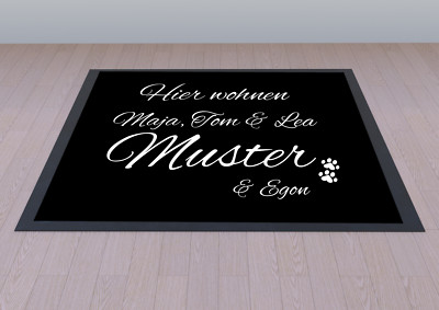 FM 002 doormat with desired name desired text personalised living here + dog 