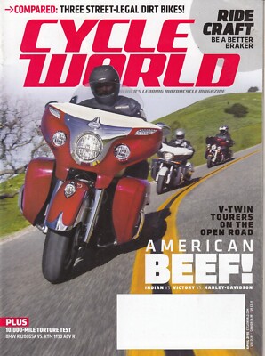 Cycle World April 2015   American Beef / Harley Davidson, Indian & Victory / BMW