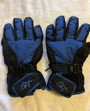 Ski Tech Boys Large Blue Black Gloves w Zip Pocket Nylon Poly