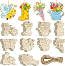 80 PCS Wooden Spring Ornaments to Paint, 10 Styles DIY Blank Unfinished Wood