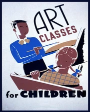 POSTER ART CLASSES FOR CHILDREN PAINTING TRAINING VINTAGE REPRO FREE S/H