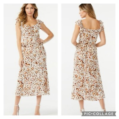 Sofia Vergara Beige Animal Print Sweetheart Midi Dress NWT L