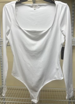 No Comment Infinity Sculpt White Long Sleeve Body Suit Thong Snaps Sz Large New