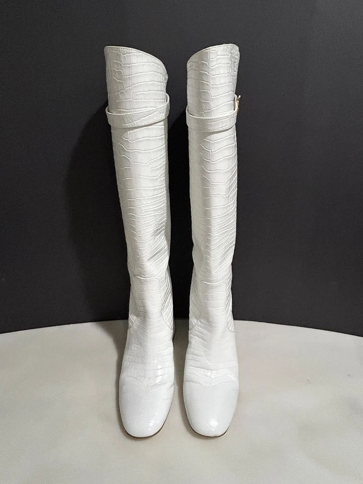 Fendi 40/9.5 码 PROMENADE Stivale Cocco 白色 Croc 压花女式高筒靴 — 第 3/4 张图片