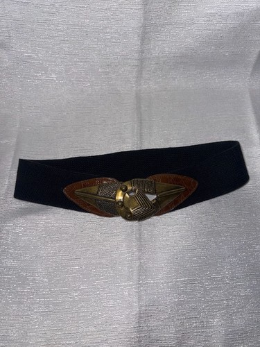 Vintage Omega Stretch Belt with Ornate Brass Arrowhead Buckle 28 inches