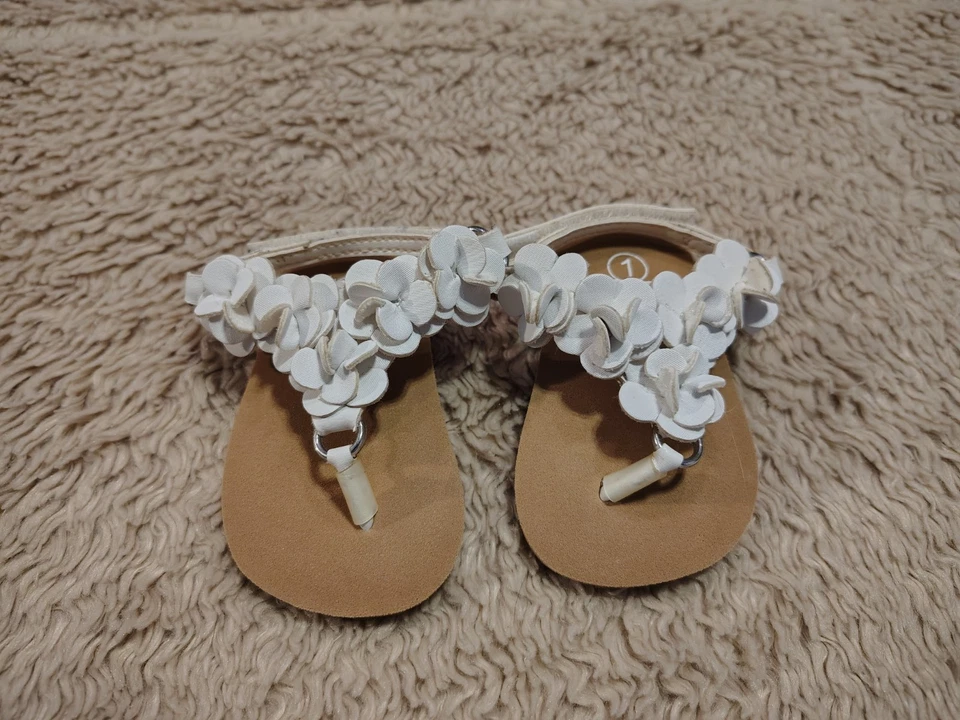 Recién Nacido Bebé Niña Blanco Floral Sandalias Cierre Gancho y Lazo Talla 1 Foto 2 de 4