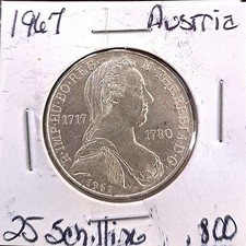 1967 Austria 25 Schilling silver coin! Maria Theresa!