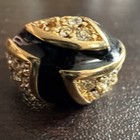 Vtg Ring Sz 6.5 Black Enamel Cocktail Rhinestones Domed Jewelry 18K GE  — photo 2