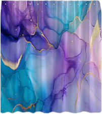 Modern Marble Shower Curtain Abstract Teal Purple Blue Luxury Texture Stone Crac