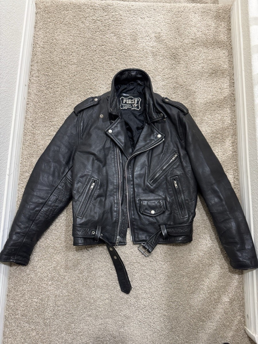 Rare Vintage FIRST Genuine Leather Biker Jacket Men's 46 - c. 1990