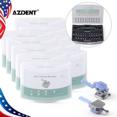 AZDENT Dental Ortho Bracket Brace Self-Ligating MBT/Roth.022 345 Hooks Mesh Base