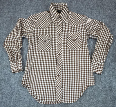 #ad #ad Vintage Sears Western Wear Shirt Mens Medium Brown Check Pearl Snap Cowboy 70s $29.99