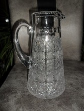 Water Pitcher Bohemian Crystal Glass Art Nouveau Circa 1910 Finely Cut