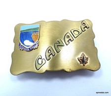 Vintage Canada NIAGARA FALLS Belt Buckle Maple Leaf Enamel Gold Toned Ontario