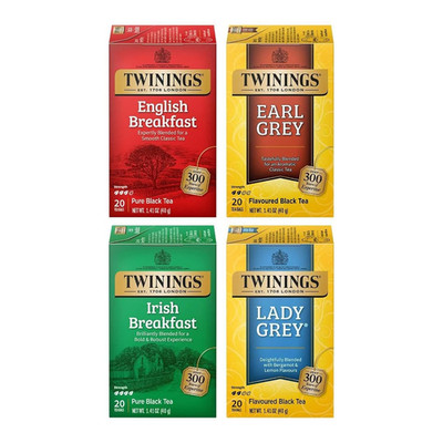 Twinings Variety Pack Black Tea Bags, 20 Count (Pack of 4), Includes English Bre