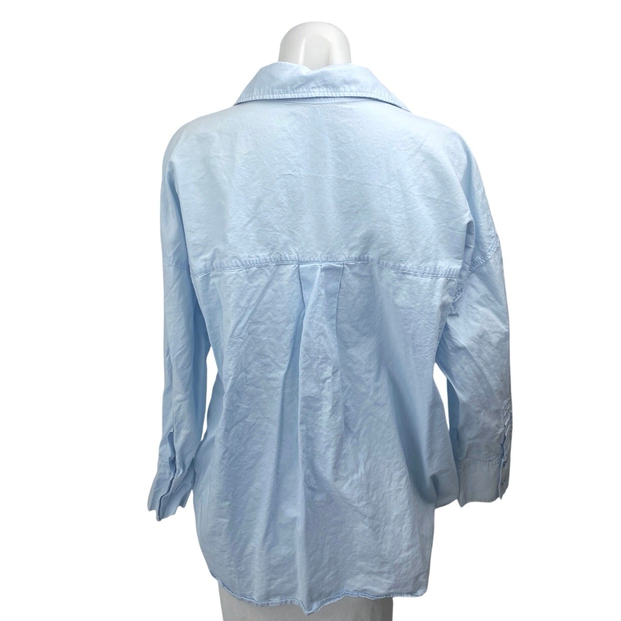 Zara Women's Blue Long Sleeve V Neck Collared Button Down Shirt Top Size L  thumbnail 2