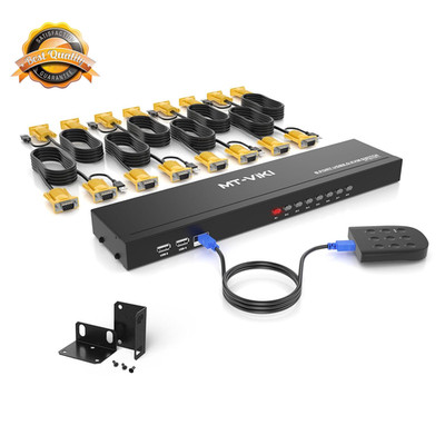 KVM Switch 8 Port, 8X1 Rackmount KVM Switch VGA, Included 8 2-In-1 KVM Cables &