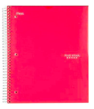 4 Pack Five Star 1 Subject Customizable Notebook Wide Ruled 100 ct Asst Colors
