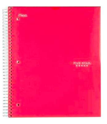 4 Pack Five Star 1 Subject Customizable Notebook Wide Ruled 100 ct Asst Colors