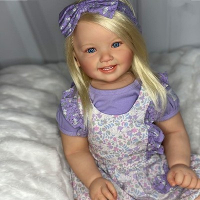 Finished 28'' Reborn Baby Doll Toddler Girl Long Hair Cloth Body Kid Toy Handmade