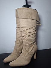 Vintage Style Mid Calf Faux Suede Boots UK 3 Light Tan Shoe Zone