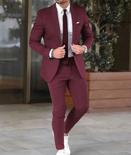 Men's Two Pieces Suit Notch Lapel Single Breasted Button Jacket and Pants Set