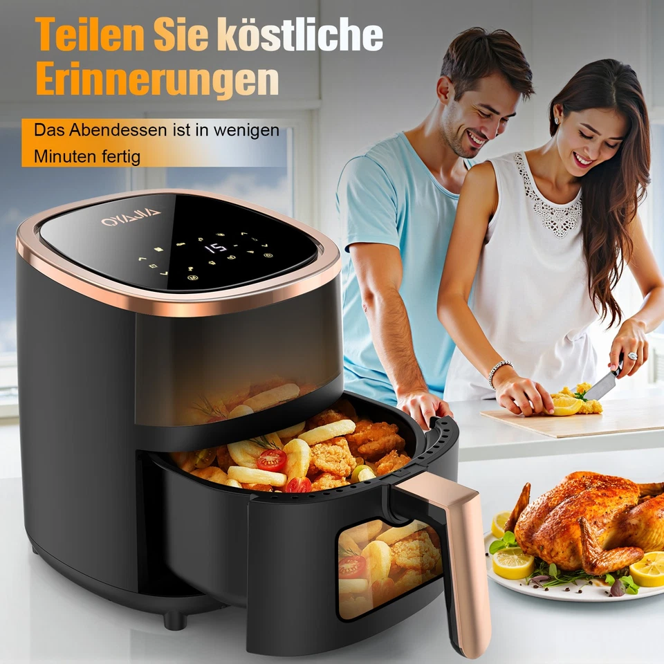 XXL Heißluftfritteuse 6L Fritteusen Friteuse Heißluft Air Fryer 1200W ohne Öl DE - Bild 2 von 4