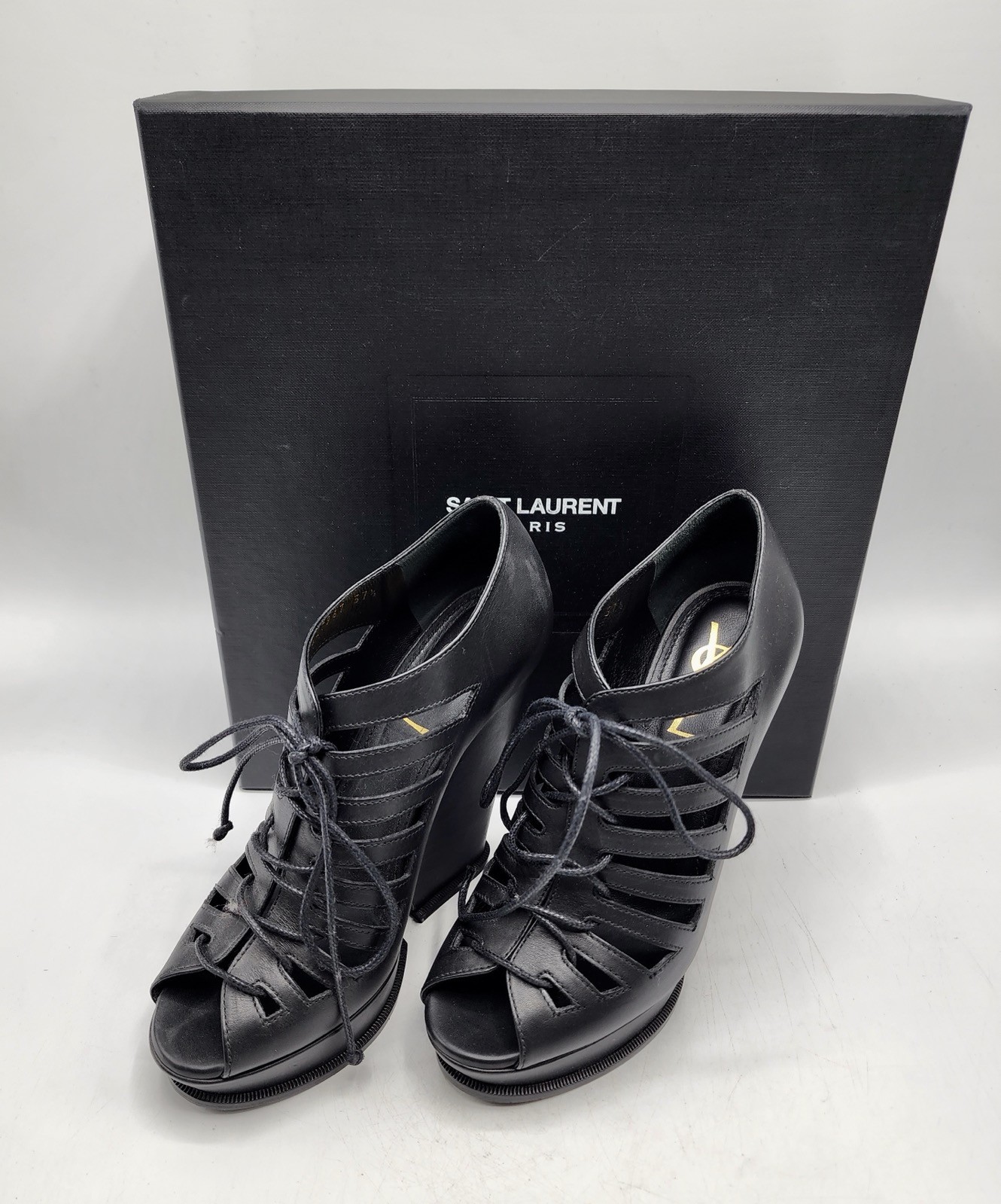 YSL Saint Lauren Leather Wedge Platform Pumps Sz 7.5 US / 37 1/2 EU Worn Once thumbnail 2