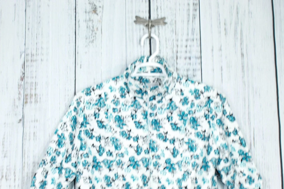 Chaqueta Camisa Bon Worth Para Mujer Azul Blanco Floral Cremallera Completa Manga 3/4 Talla XSP Foto 2 de 4